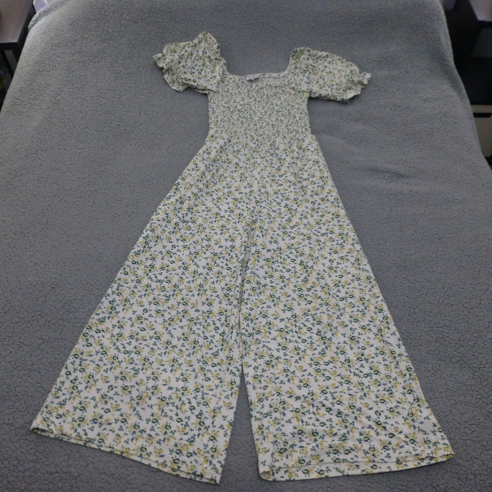 WAYF Jumpsuit Womens Medium Floral Smocked Square Neck Wide Leg